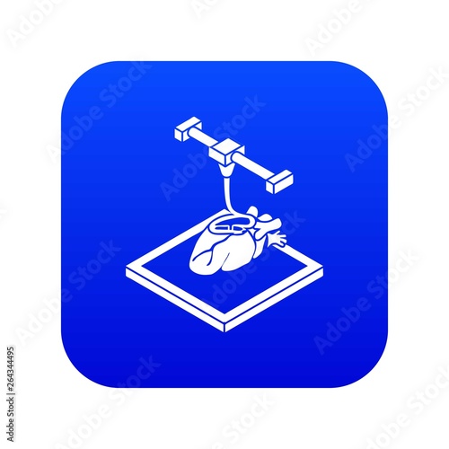 Heart d printing icon blue vector isolated on white background