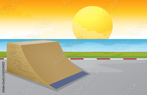A skatepark sunset scene