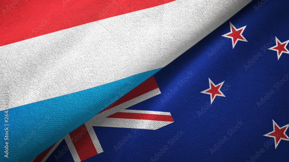 Luxembourg and New Zealand two flags textile cloth, fabric texture