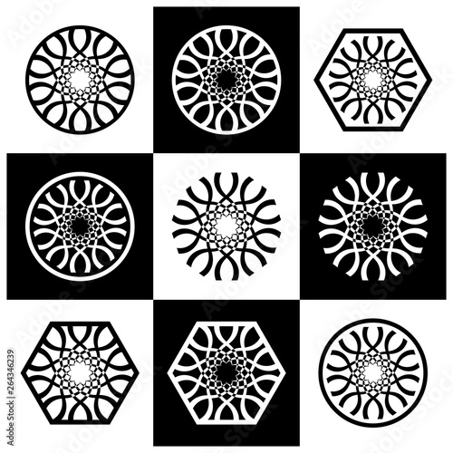 Design elements set. Abstract black and white decorative icons.