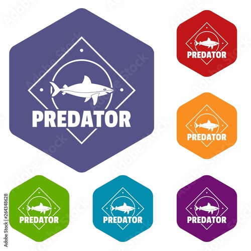 Predator ocean icons vector colorful hexahedron set collection isolated on white 