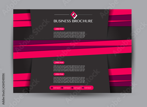 Pink and black landscape wide flyer or brochure template. Billboard abstract background design. Business, education, presentation, advertisement concept. Vector illustration.