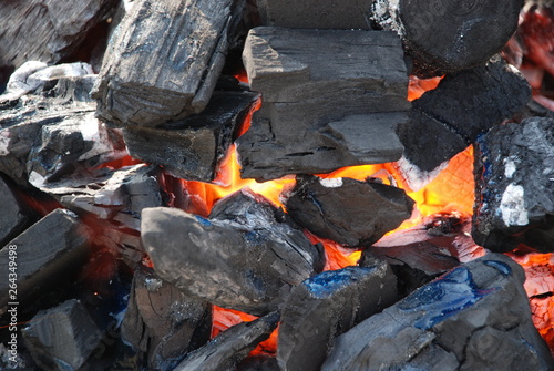 close-up shot of charcoal burning