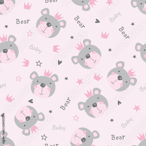 Cute Teddy Bear heads seamless pattern