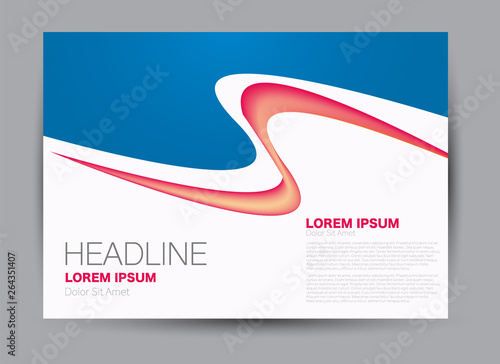 Landscape wide flyer template. Billboard banner abstract background design. Business, education, presentation, advertisement concept. Blue color. Vector illustration.