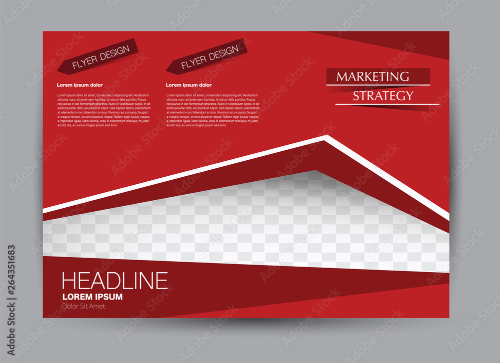 Fototapeta premium Landscape wide flyer template. Billboard banner abstract background design. Business, education, presentation, advertisement concept. Red color. Vector illustration.