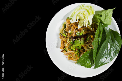 Food thai spicy Thai eating style .Yam Naem Khao Thot Recipe..