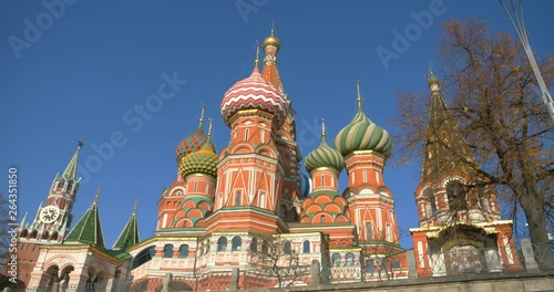 St. Basil's Cathedral with blue sky background in Red Square Moscow Kremlin, Russia.