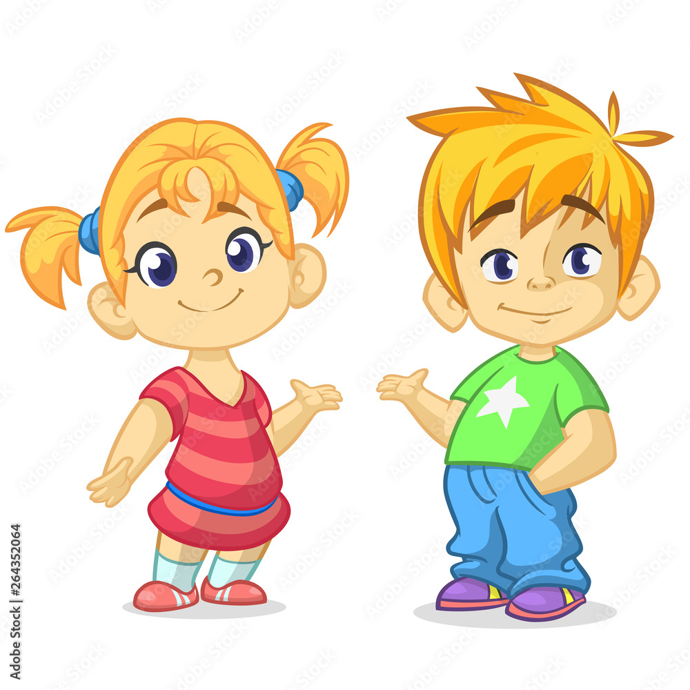 Cartoon kids set. Funny boy and girl couple illustration Cartoon kids set. Funny boy and girl couple illustration