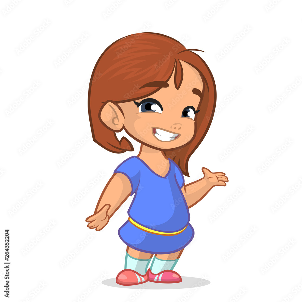 Cartoon illustration little girl in blue dress. Vector illustration isolated Cartoon illustration little girl in blue dress. Vector illustration isolated