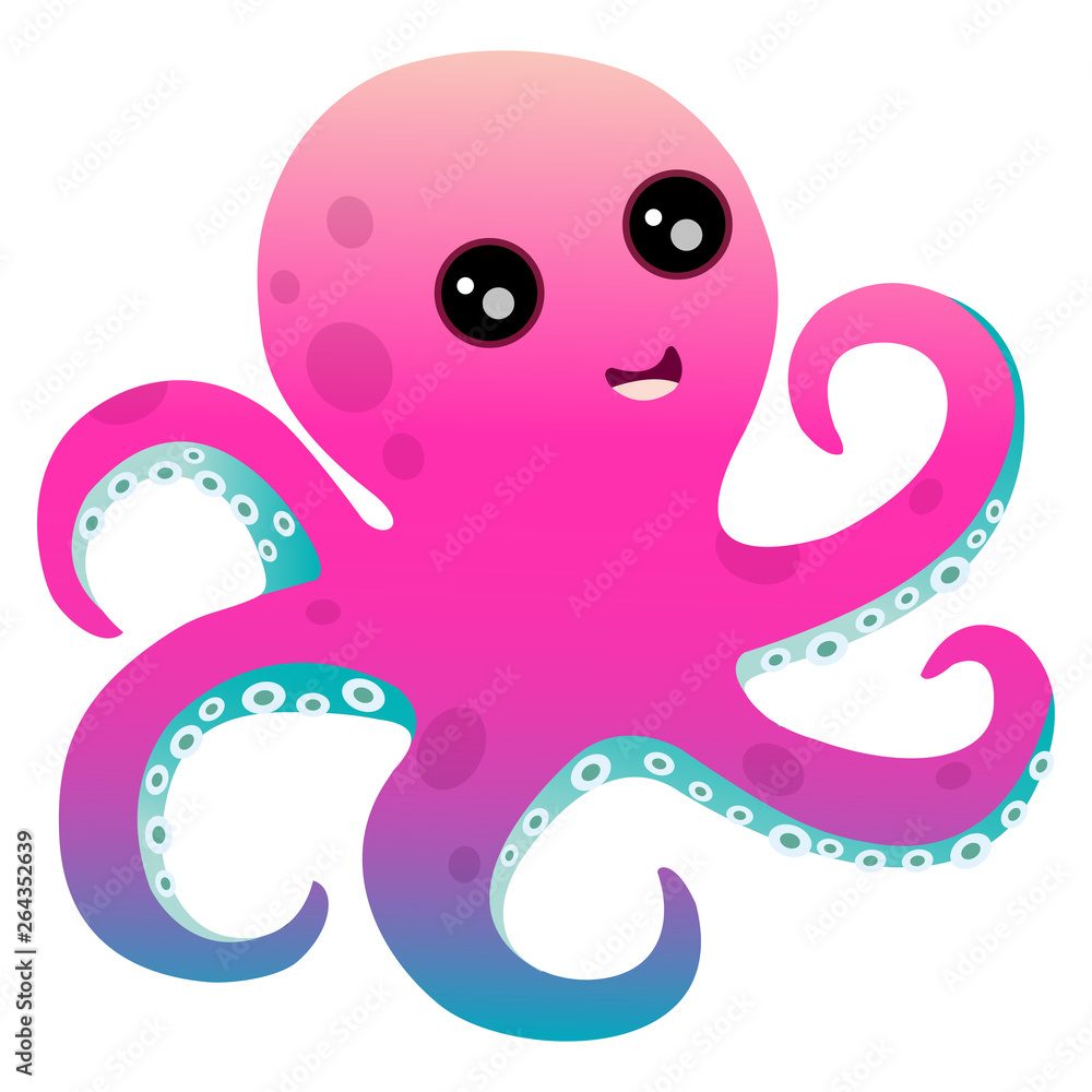 Cute octopus isolated on white background