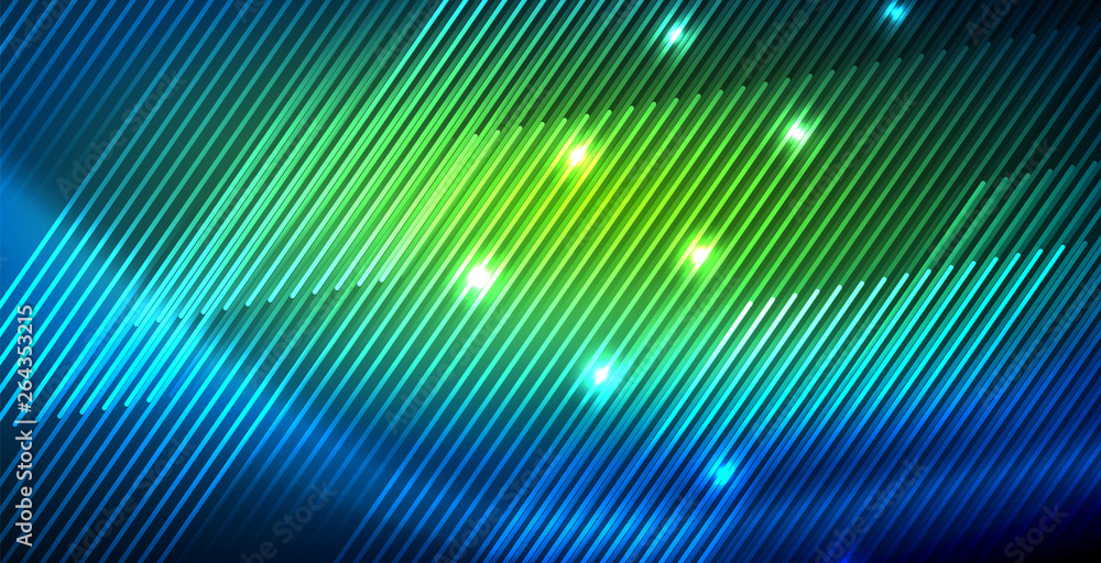 Neon glowing techno lines, blue hi-tech futuristic abstract background template with lights Neon glowing techno lines, blue hi-tech futuristic abstract background template with lights