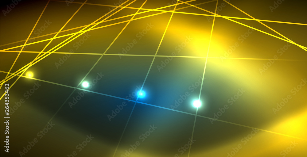 Neon glowing techno lines, blue hi-tech futuristic abstract background template with lights Neon glowing techno lines, blue hi-tech futuristic abstract background template with lights