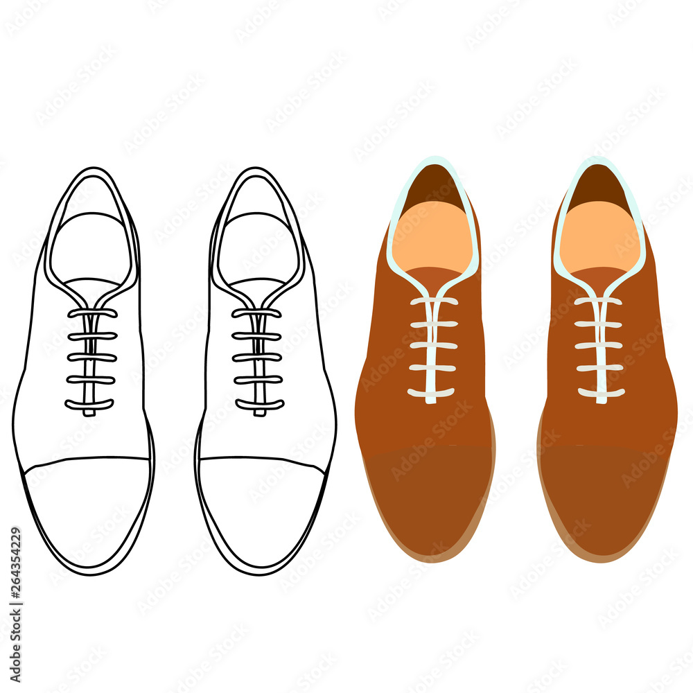 isolated, top view of men's shoes with laces sketch