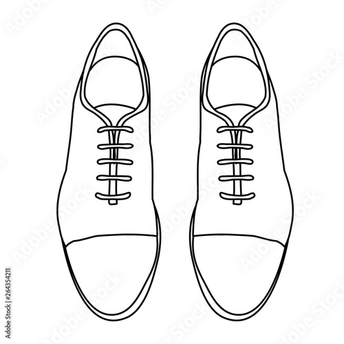 isolated, top view of men's shoes with laces sketch