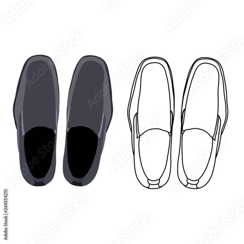  isolated, top view of men's shoes sketch