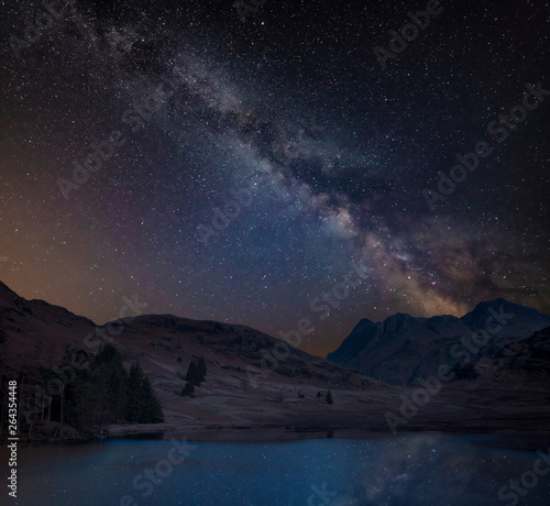 Digital composite image of Milky Way over beautiful landscape image of Blea Tarn in UK Lake District © veneratio
