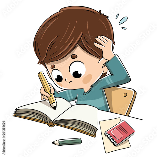 Niño estudiando con estrés y preocupado