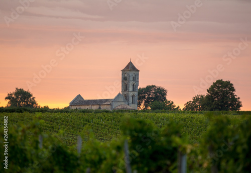 Murais de parede Sunset over the vineyards of Montagne near Saint Emilion