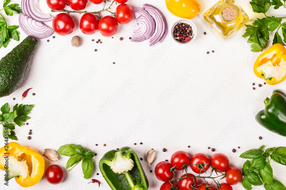 Fototapeta Fresh Vegetables frame with place for text. Healthy food or diet concept