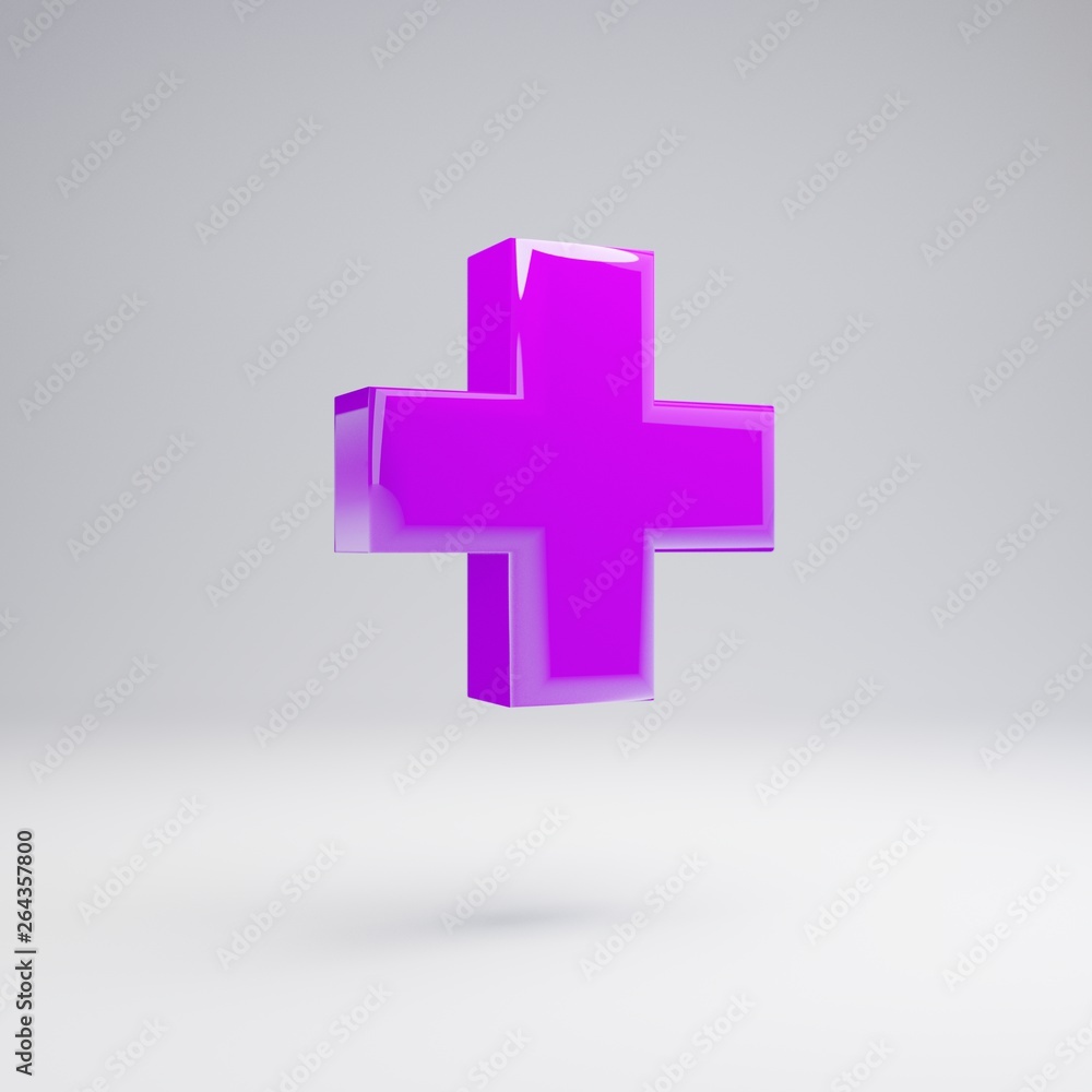 Volumetric glossy violet plus symbol isolated on white background. Volumetric glossy violet plus symbol isolated on white background.