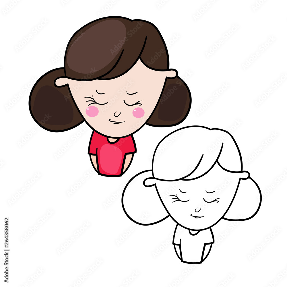 Funny cartoon characters of girls, expression of emotions and mood, portrait, children's book for painting, vector illustration Funny cartoon characters of girls, expression of emotions and mood, portrait, children's book for painting, vector illustration
