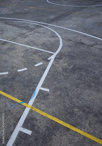 colorful basketball court in the street in Bilbao city  lines and markings on the ground