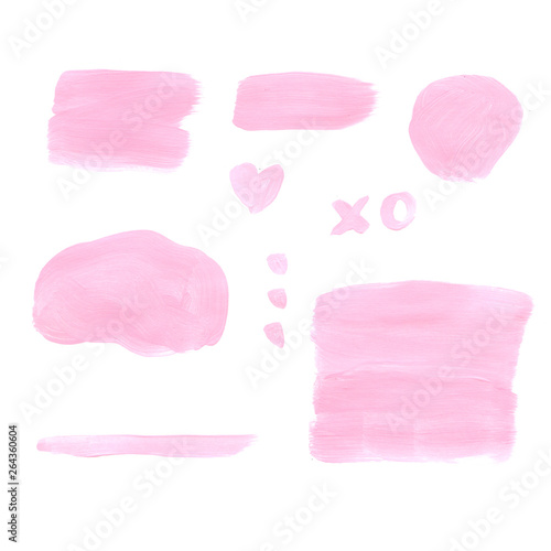 Hand drawn pink stains and strokes. Isolated design elements for abstract trendy collage. Raster format.