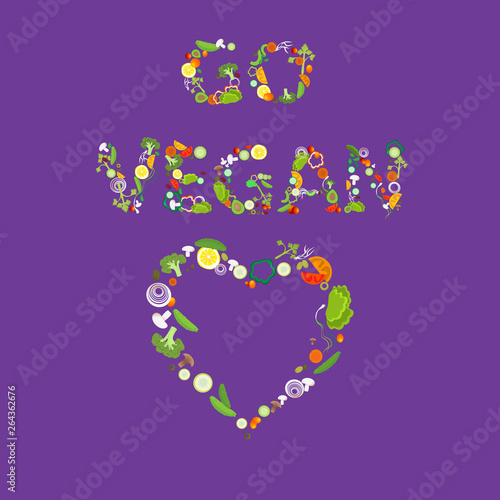 Heart of vegetable pattern with an inscription go vegan