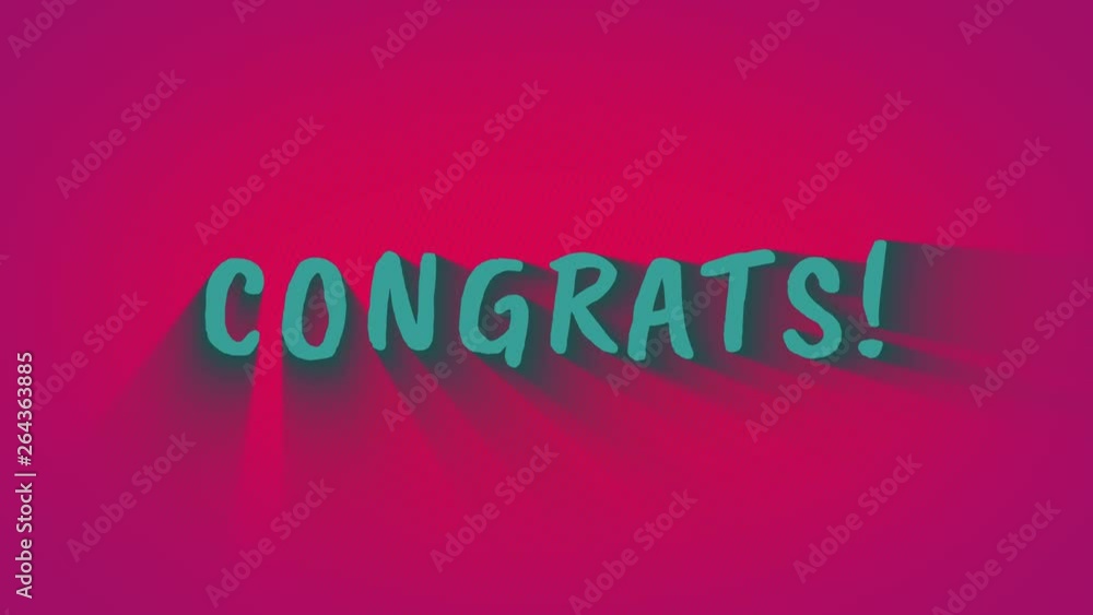 Animation swaying letter text with shadows. 'Congrats'. Blue text on pink background Animation swaying letter text with shadows. 'Congrats'. Blue text on pink background