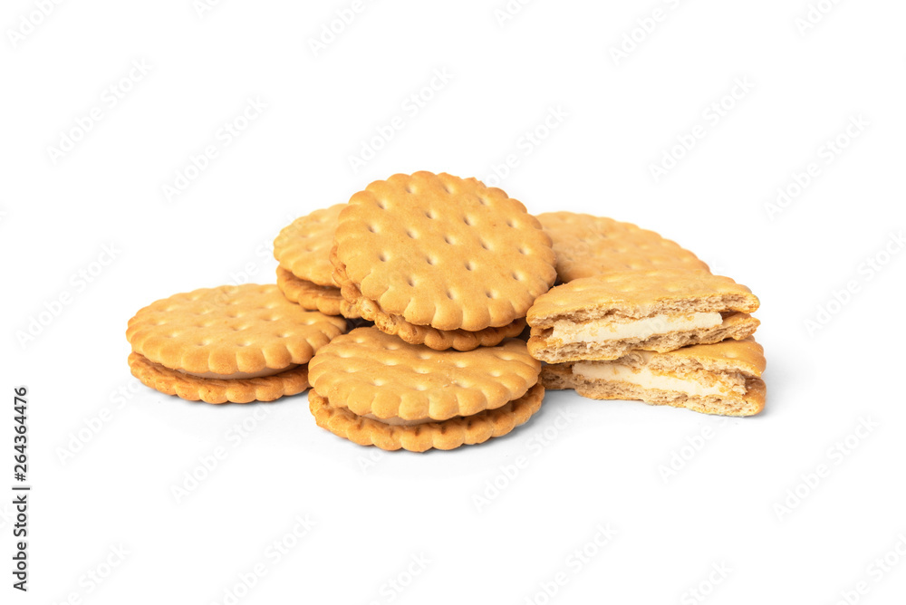 Cookies with milk filling isolated on white background Cookies with milk filling isolated on white background