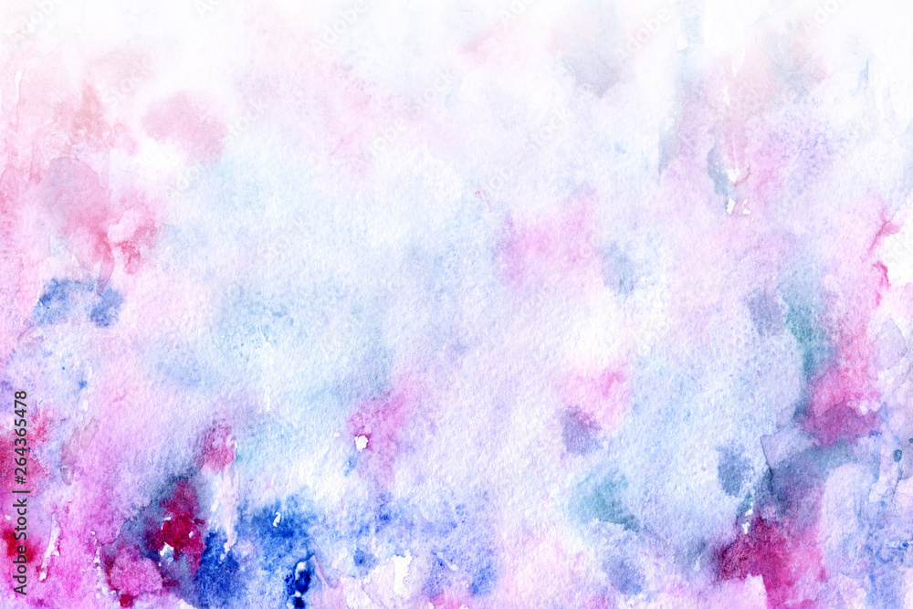 Abstract watercolor background for your design. Beautiful combination of pink and blue colors. Grunge light pink, purple and sky blue watercolor background.