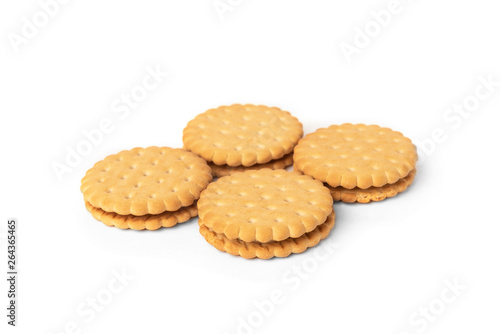 Cookies with milk filling isolated on white background