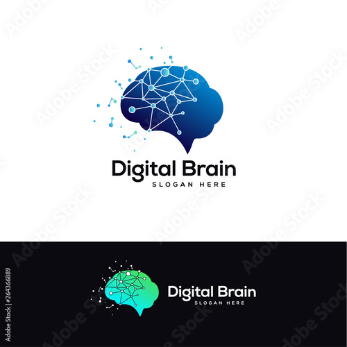 digital brain logo designs template, smart technology logo designs concept