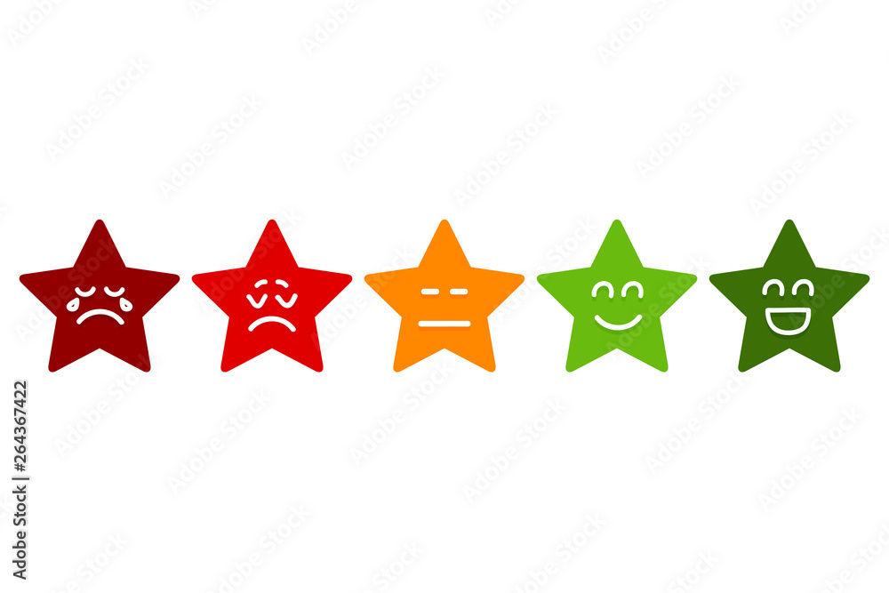 Five Smilies Stars Rating. Emoticons Stock Vector. Five Smilies Stars Rating. Emoticons Stock Vector.