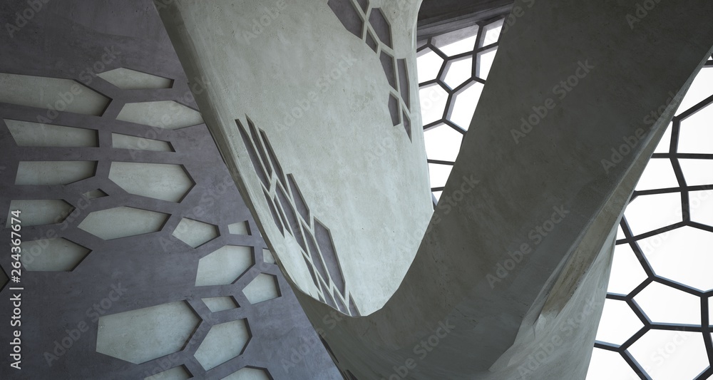 Fototapeta premium Abstract white and concrete interior. 3D illustration and rendering.