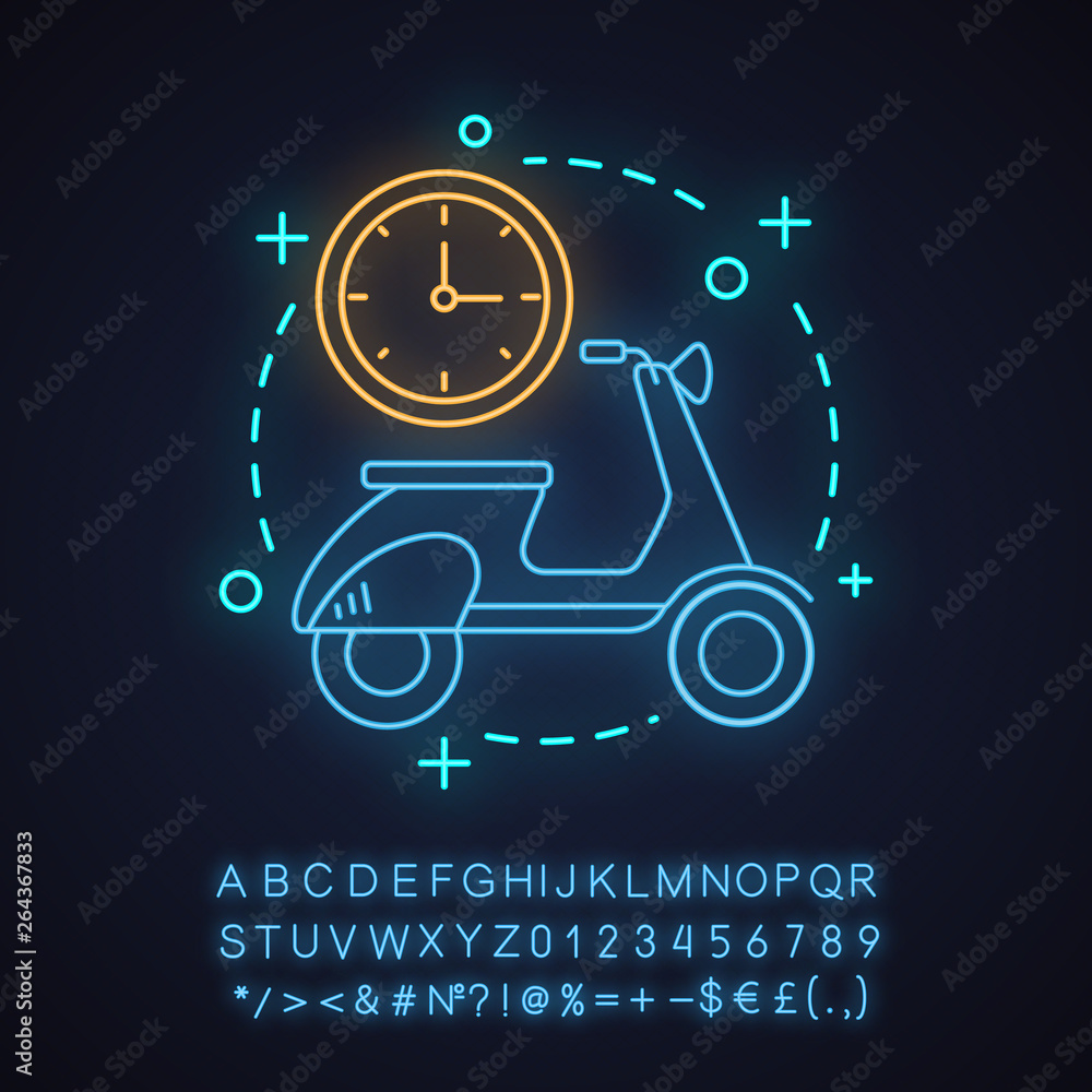 Scooter rent neon light concept icon