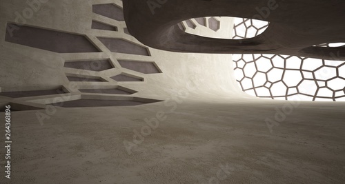 Abstract white and concrete interior. 3D illustration and rendering.