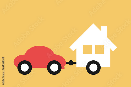 Caravan and recreational vehicle - car with towed trailer. Mobile housing, living and accommodation. Vector illustration