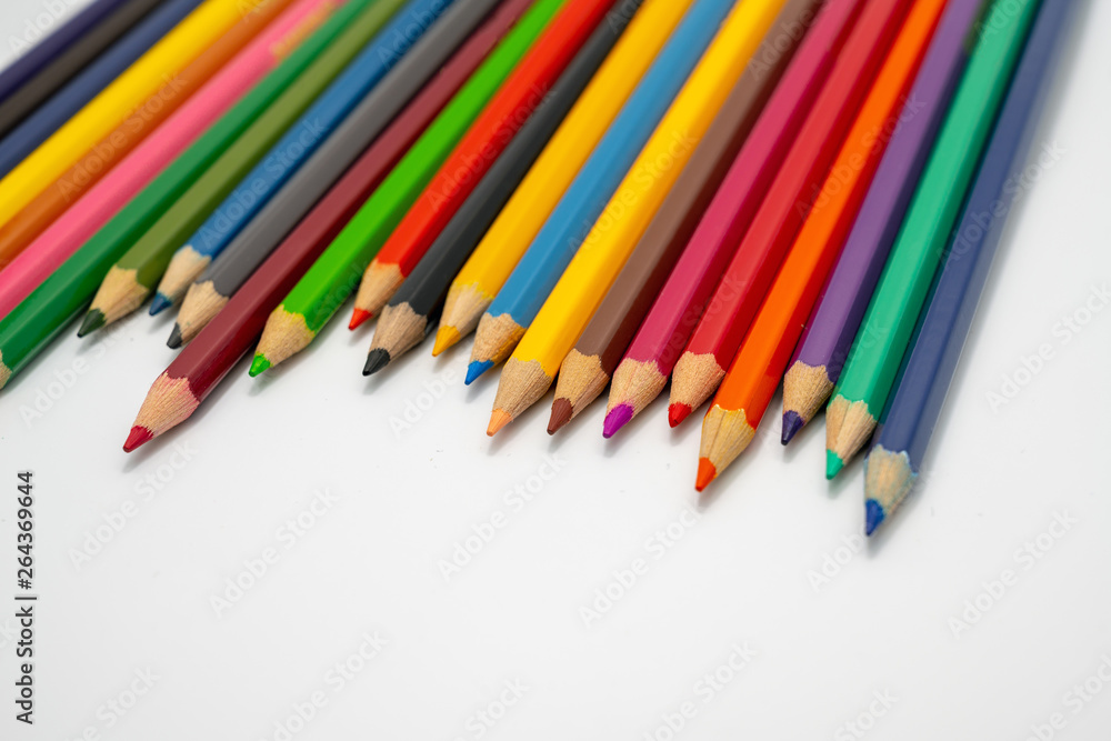 Color pencils isolated on white background.Close up Color pencils isolated on white background.Close up