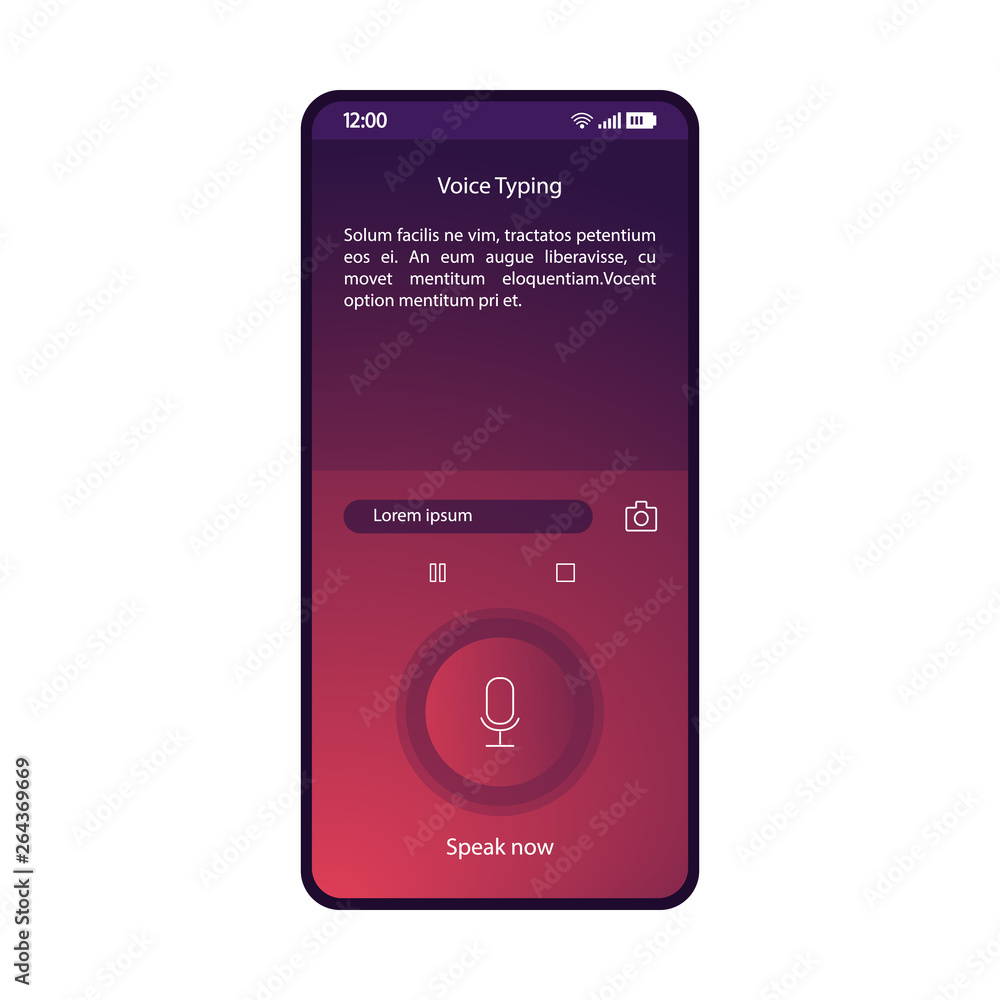 Voice typing smartphone interface vector template Voice typing smartphone interface vector template