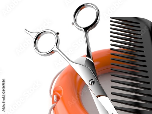 Obraz na płótnie Barber scissors with comber with life buoy