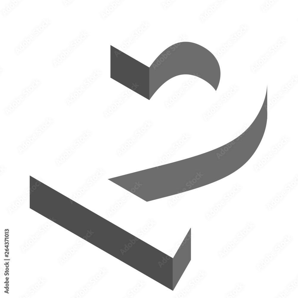 The number 2 in three dimensional view The number 2 in three dimensional view