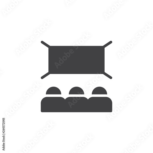 Movie theater vector icon. filled flat sign for mobile concept and web design. Theater hall with wide blank screen glyph icon. Symbol, logo illustration. Pixel perfect vector graphics