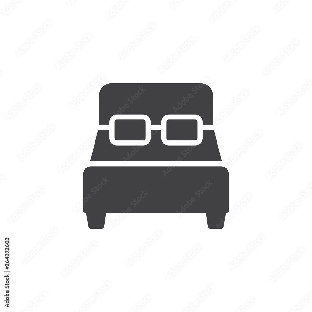 Double Bed vector icon. filled flat sign for mobile concept and web design. Bed with two pillows glyph icon. Hotel symbol, logo illustration. Pixel perfect vector graphics Double Bed vector icon. filled flat sign for mobile concept and web design. Bed with two pillows glyph icon. Hotel symbol, logo illustration. Pixel perfect vector graphics