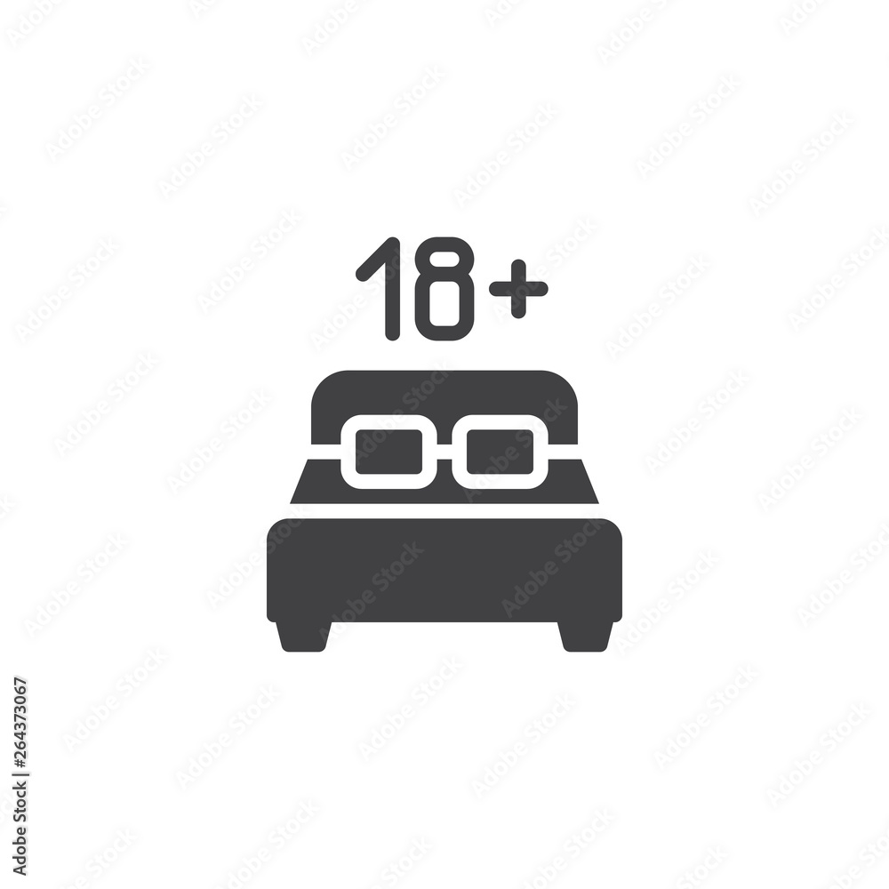18 age content vector icon. filled flat sign for mobile concept and web design. Double hotel bed room with 18 number glyph icon. Adults only symbol, logo illustration. Pixel perfect vector graphics 18 age content vector icon. filled flat sign for mobile concept and web design. Double hotel bed room with 18 number glyph icon. Adults only symbol, logo illustration. Pixel perfect vector graphics