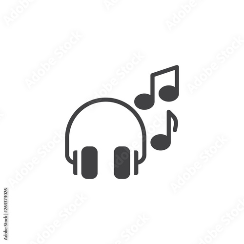 Headphones with music notes vector icon. filled flat sign for mobile concept and web design. Headset and musical note glyph icon. Symbol, logo illustration. Pixel perfect vector graphics