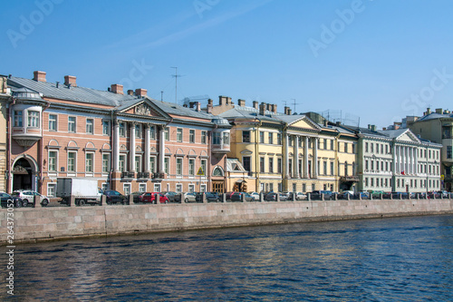 houses built in the 18th century on the embankment of the Fontanka river. Saint-Petersburg