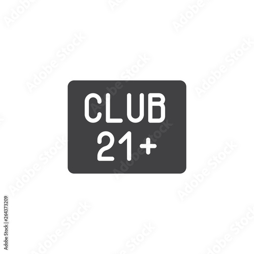 21 club sign vector icon. filled flat sign for mobile concept and web design. Adults only club glyph icon. Nightlife symbol, logo illustration. Pixel perfect vector graphics