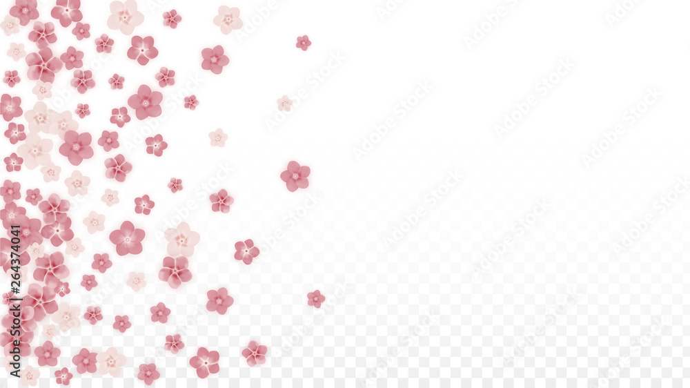 Vector Realistic Pink Flowers Falling on Transparent Background. Spring Romantic Flowers Illustration. Flying Petals. Sakura Spa Design. Blossom Confetti. Design Elements for Wedding Decoration. Vector Realistic Pink Flowers Falling on Transparent Background. Spring Romantic Flowers Illustration. Flying Petals. Sakura Spa Design. Blossom Confetti. Design Elements for Wedding Decoration.